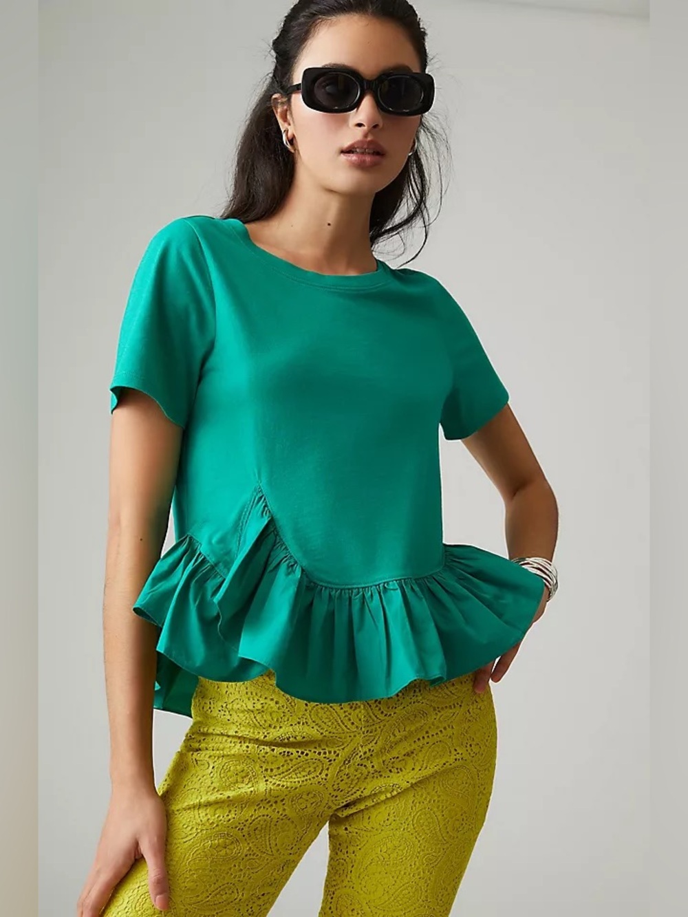 M Maeve by Anthropologie ruffled hem top, green